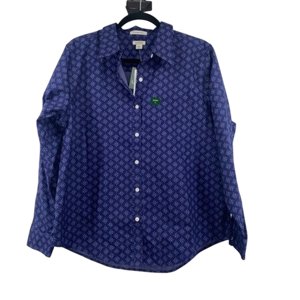 LL Bean NWT Shirt Womens L Pet Blue Wrinkle Free Button Down Cotton 504326